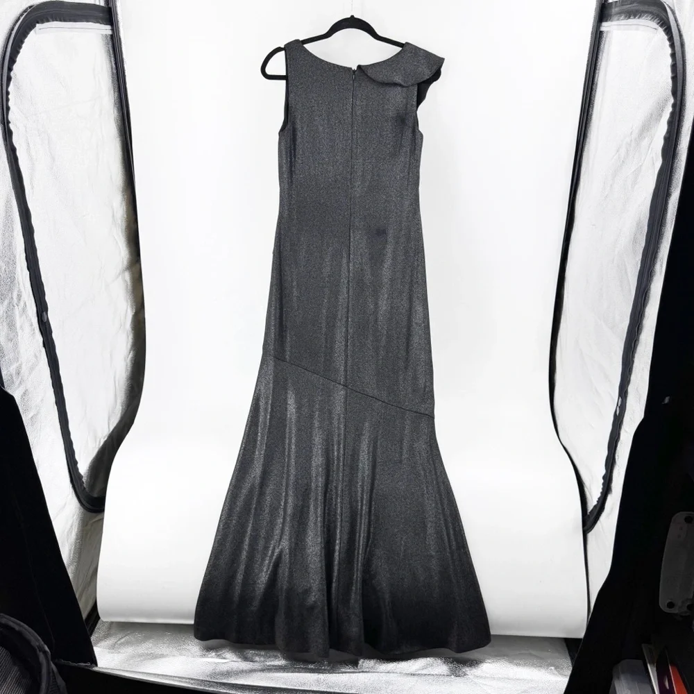 ✅ Lauren Ralph Lauren GREY/BLACK MAXI Metallic Ruffle-Trim Gown. Size 4 WEDDING - Picture 8 of 9